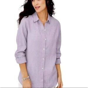 j.jill love linen lavender long sleeve button down tunic shirt womens XL